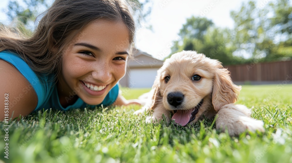 Joyful moments in the backyard with a playful puppy on a sunny day Joyful moments in the backyard with a playful puppy on a sunny day