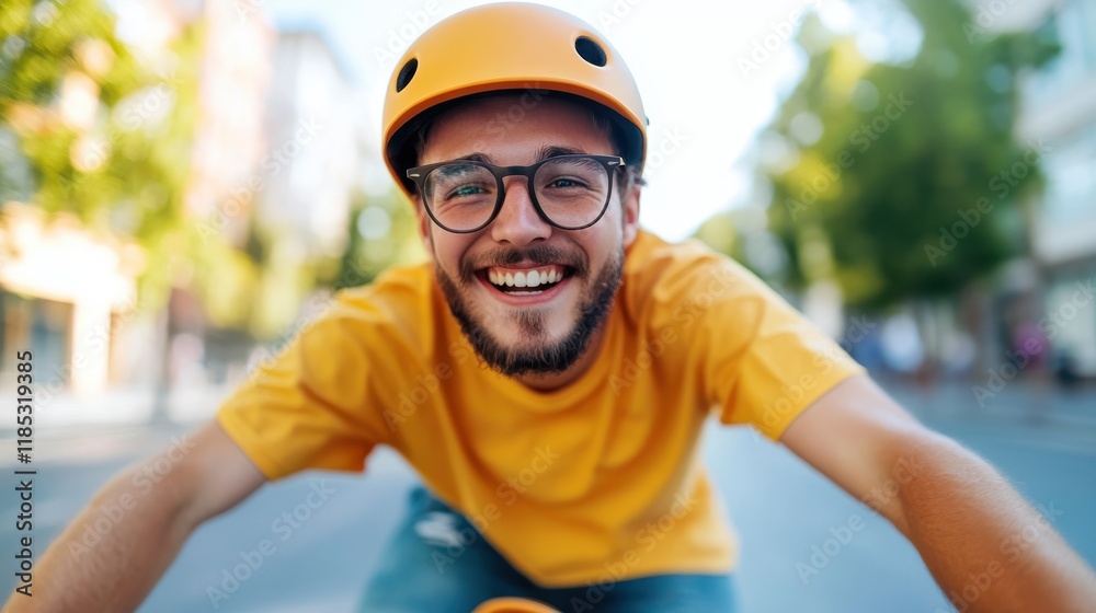 Skateboarding fun under the sun with a smiling adventurer