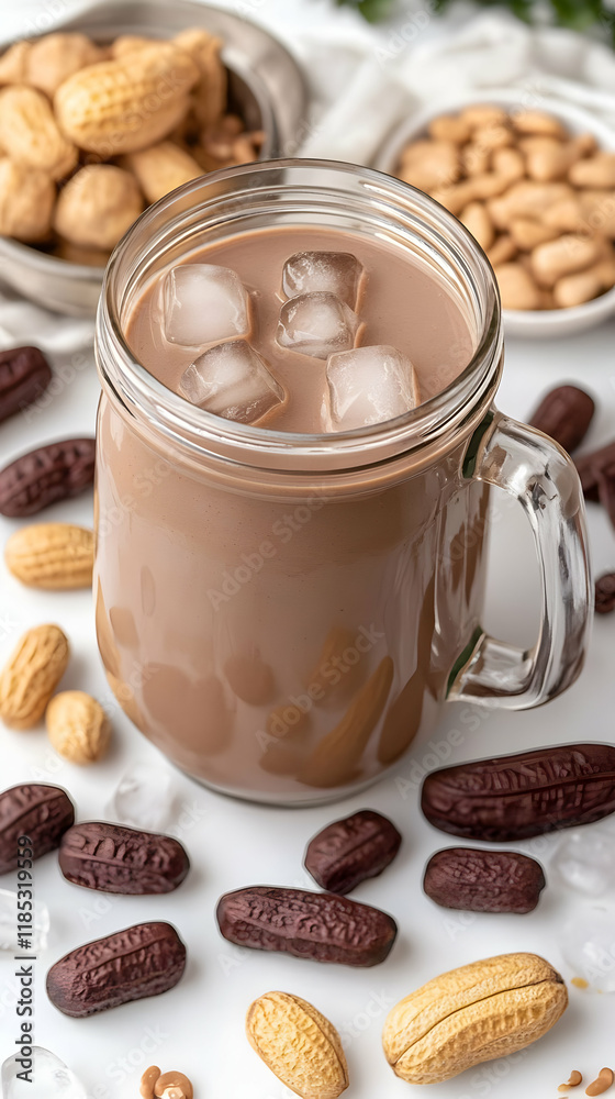 Iced peanut drink, studio shot, peanuts Iced peanut drink, studio shot, peanuts