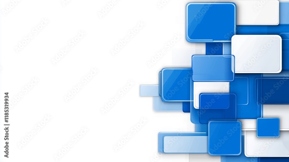 Abstract design featuring blue and white geometric shapes on a light background. Abstract design featuring blue and white geometric shapes on a light background.