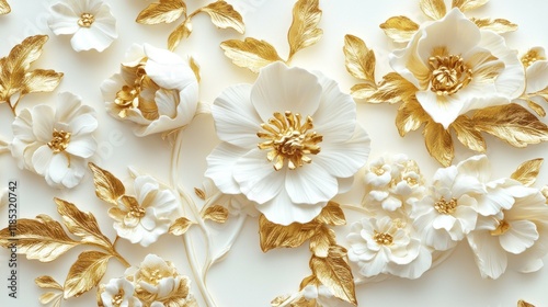 White gold floral wall decor, textured background, luxury interior design