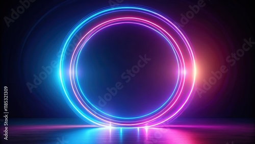 Abstract neon light streaks background with circular ring motion path, neon, light, streaks, background, abstract, circular