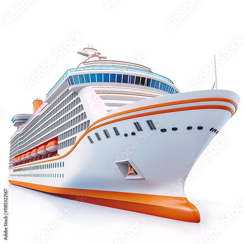 Wallpaper Mural A modern cruise ship, rendered in 3D, showcases its sleek design and vibrant orange accents against a stark white background. Torontodigital.ca