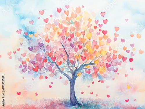 Wallpaper Mural vibrant watercolor illustration of tree adorned with colorful heart shaped leaves, symbolizing love and joy Torontodigital.ca