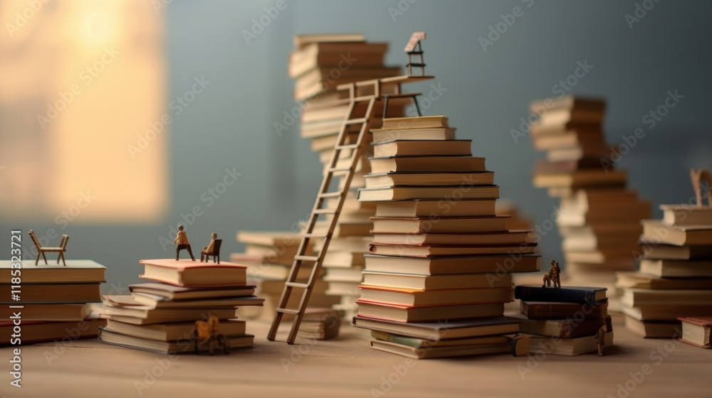 Miniature World of Books A Tiny Ladder to Literary Heights Imaginative Book Stacks Miniature World of Books A Tiny Ladder to Literary Heights Imaginative Book Stacks