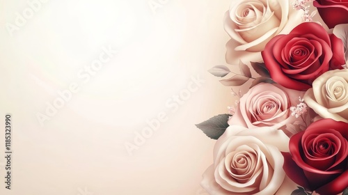 A beautiful arrangement of roses in soft colors, ideal for decoration or greeting cards.