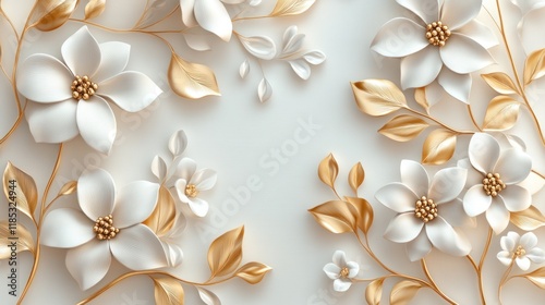 Elegant gold-white floral wall art design, background texture