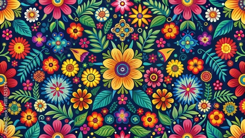 Vibrant floral motifs in a Hispanic Heritage Month pattern wallpaper, Hispanic Heritage Month