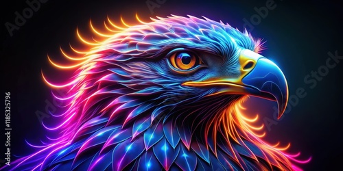 Neon eagle with big glowing eyes ,  neon, eagle, bird, glowing, eyes, bright, fluorescent, colorful, wildlife, predator