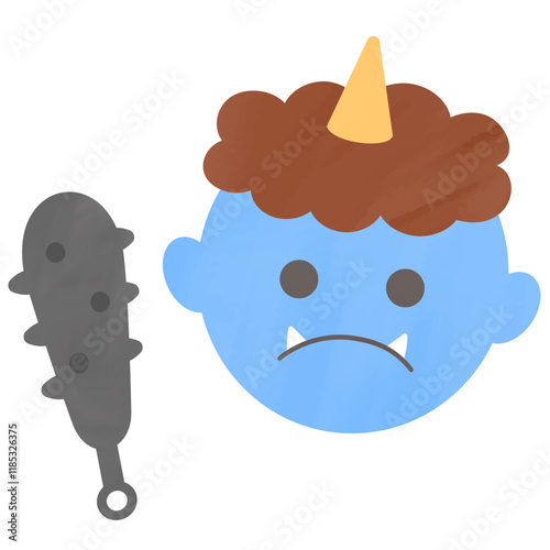 かわいい手書き水彩風の青鬼のイラスト　ベクター