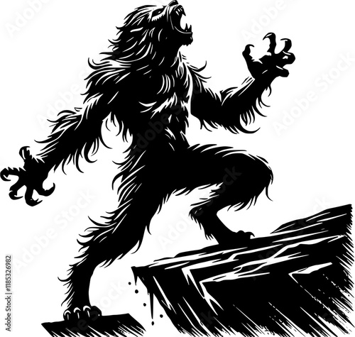 werewolf baying on edge of cliff silhouette