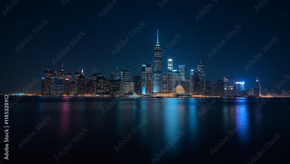 Dynamic Cityscape with Skyscrapers at Night. Dynamic Cityscape with Skyscrapers at Night.