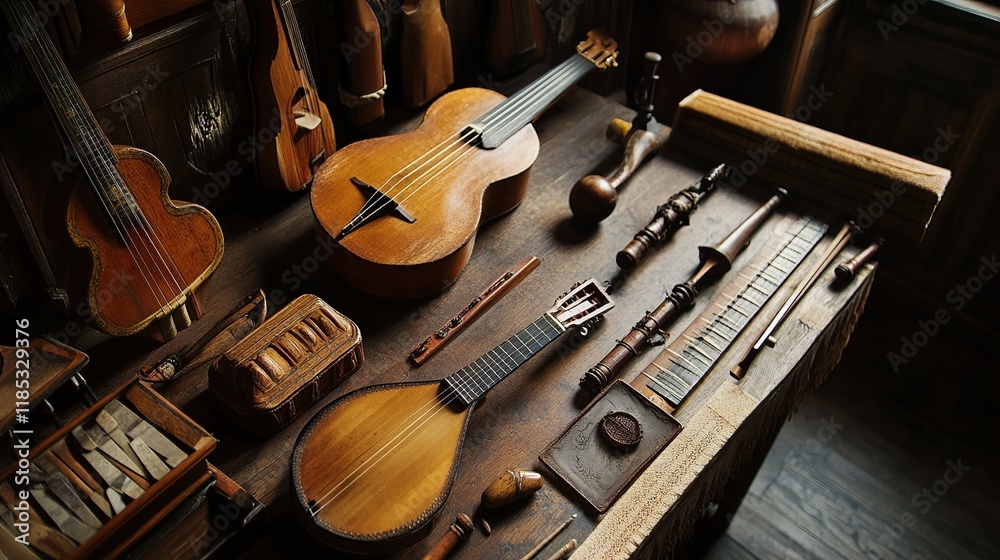Naklejka premium Antique String Instruments Collection: A Timeless Melody
