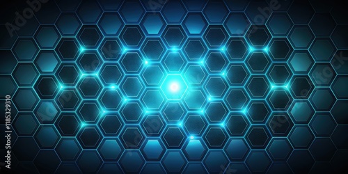 Hexagonal glowing abstract pattern with honeycomb technology on dark background, hexagon, glowing, abstract, pattern