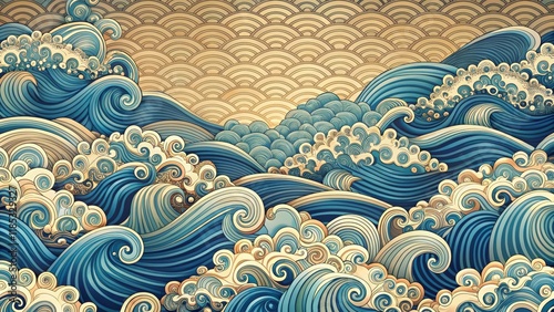 Abstract background with swirling Japan wave pattern, abstract, background, Japan, wave, pattern, design, texture, traditional