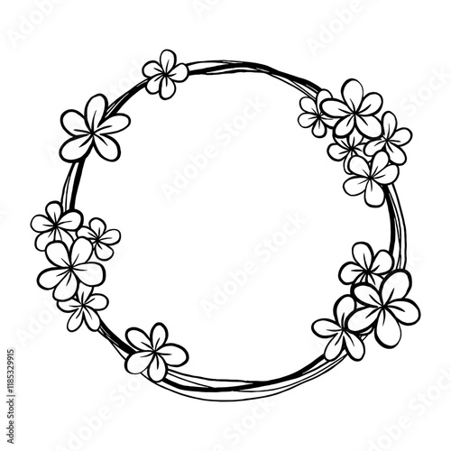 Flowers Doodle Line Circle Frame. Vector illustration for decorate logo, text, greeting cards and any design.