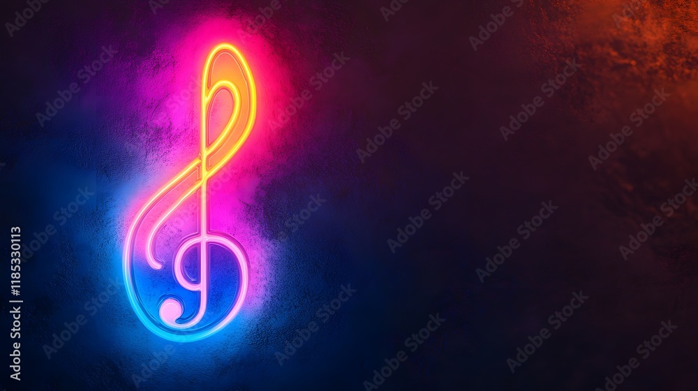 Neon G Clef on a Textured Dark Background