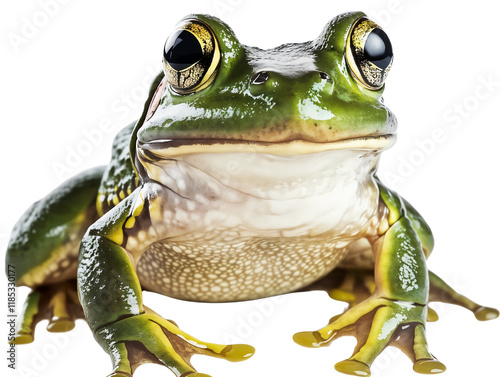 green tree frog on white background photo