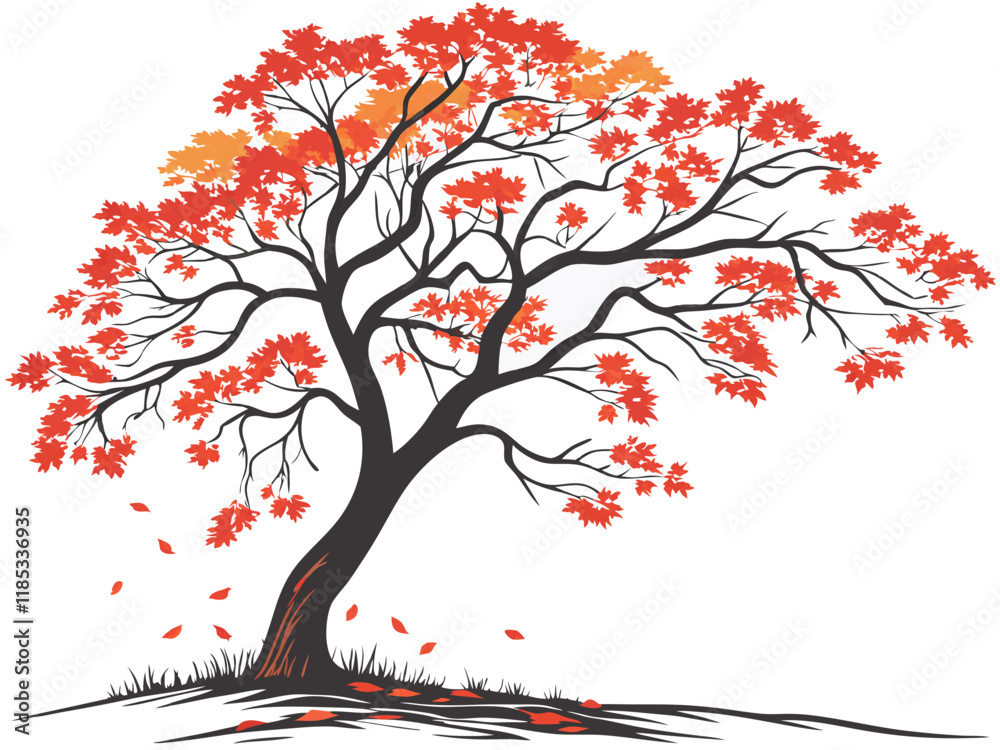 Fototapeta premium A whimsical vector illustration of a blooming spring tree with pink hearts decorating its branches, a nature-inspired design perfect for floral art and love-themed decorations