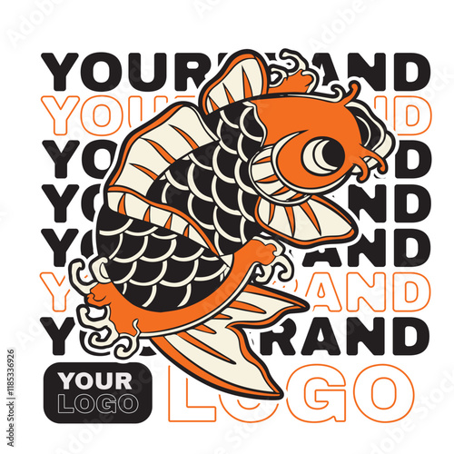 Koi fish character logo design vector illustration t-shirt design