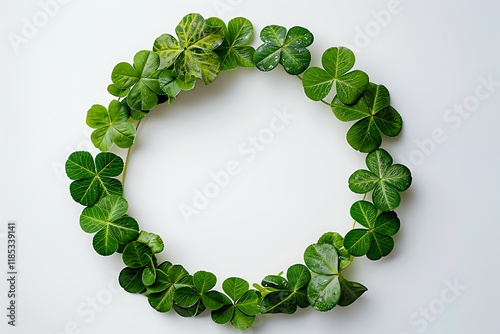 st patricks day costume, a headpiece adorned with a four-leaf clover wreath against a white backdrop photo