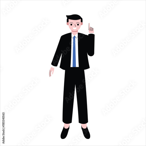 Business illustration concept. Office business man knows something, has an idea, gives advice. Vector Illustration