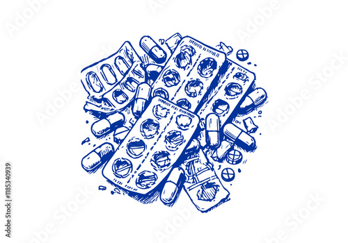 Blister Pack Waste Hand Drawn Illustration Vector Isolated