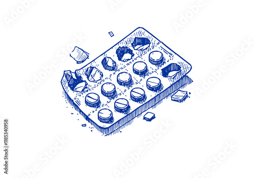 Blister Pack Waste Hand Drawn Illustration Vector Isolated