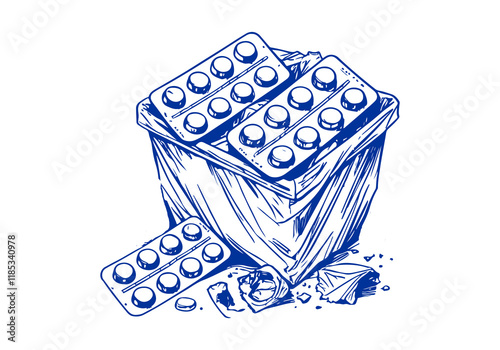 Blister Pack Waste Hand Drawn Illustration Vector Isolated