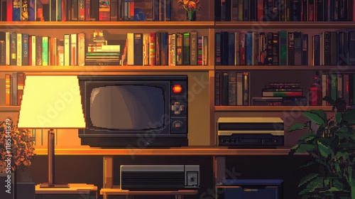 Retro Gaming Room with Nostalgic Pixel Art Style