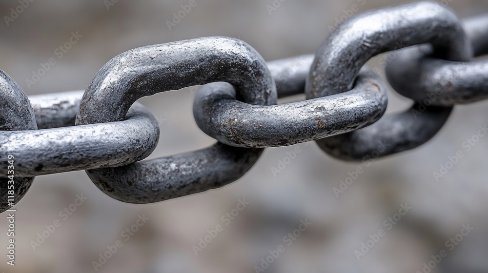 Close-up of a Strong Metal Chain: Interlocking Links Close-up of a Strong Metal Chain: Interlocking Links
