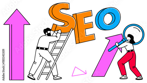 SEO Arrows Illustration: Upward Trending Search Optimization Graphics.