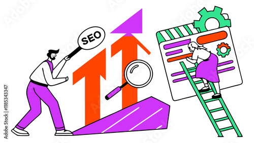 Professional SEO Arrows Illustration: Growth Chart, Search.