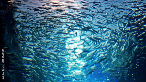 A school of Blue maomao fish swimming near coral reefs photo