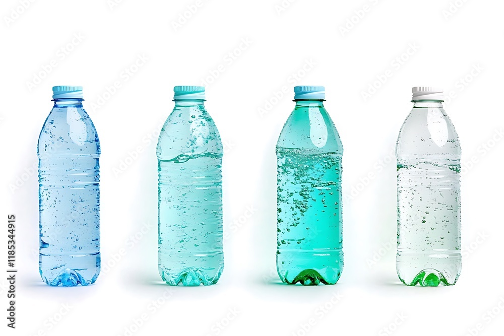 Naklejka premium Refreshing sparkling water bottles display studio product photography clean professional