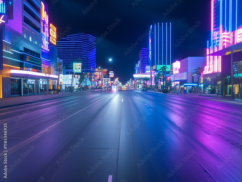 Fototapeta premium Vibrant Neon Lights Outline Downtown Nightlife Excitement