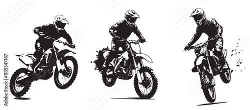 silhouettes of man riding on motocross vector design