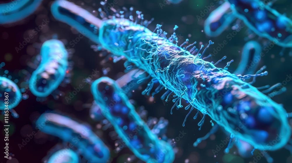 Obraz premium A vibrant display of genetically modified microorganisms in a stunning blue hue.