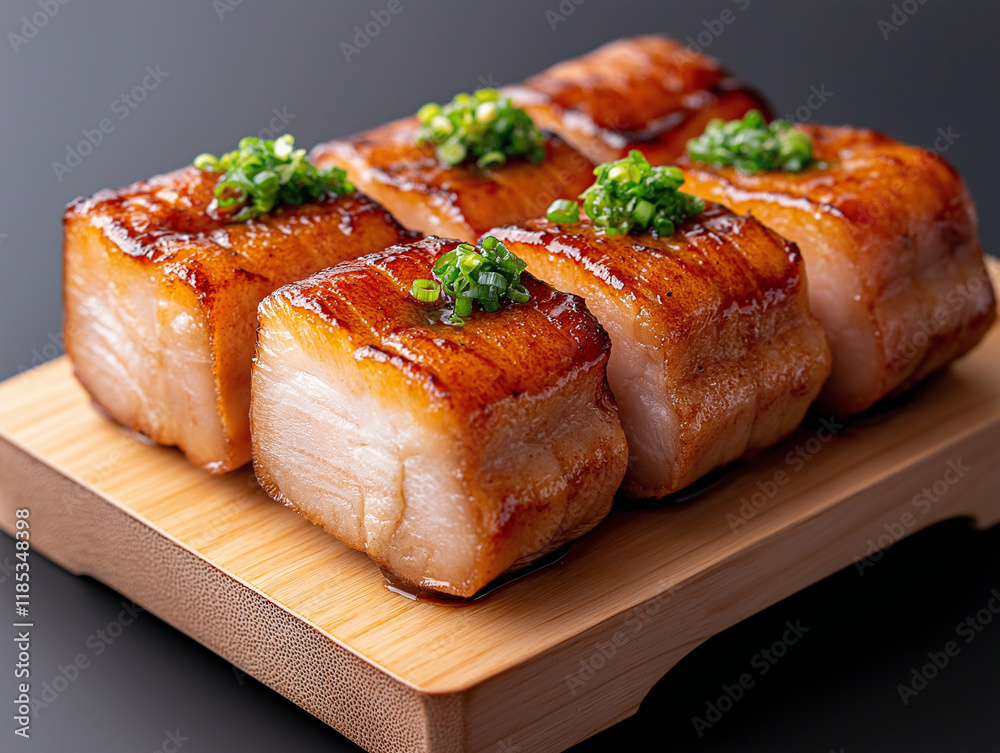 Smoked Eel Slices with Wasabi on a Lacquered Plate Smoked Eel Slices with Wasabi on a Lacquered Plate