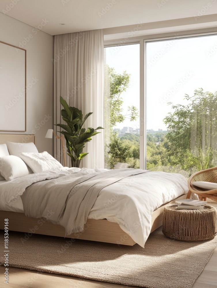 Serene Minimalist Bedroom Design With Natural Light and Greenery Serene Minimalist Bedroom Design With Natural Light and Greenery