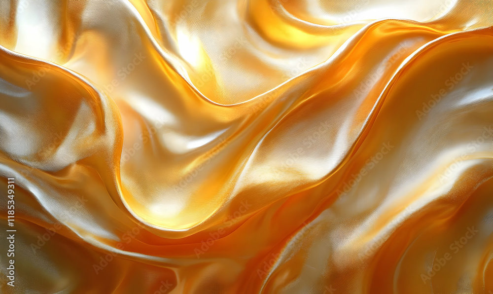 Fototapeta premium Golden silk fabric texture, draped, studio, light background, design