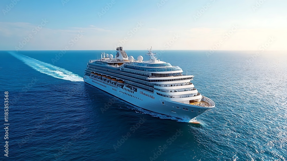 Cruise ship sailing in open waters ocean aerial view relaxation Cruise ship sailing in open waters ocean aerial view relaxation