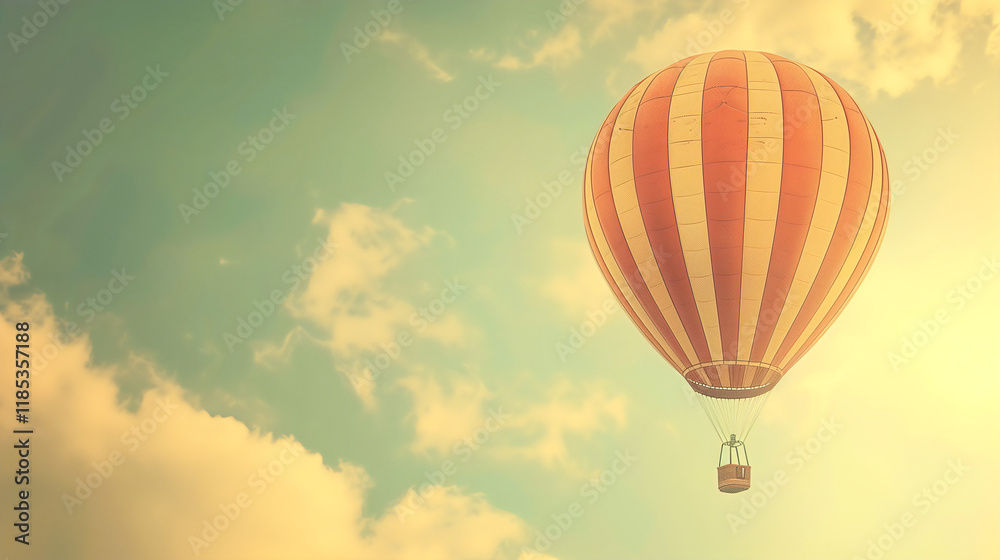 Fototapeta premium Serene Hot Air Balloon in the Sky with Soft Clouds and Gentle Sunset Hue - Perfect for Travel Inspiration and Adventure Themes