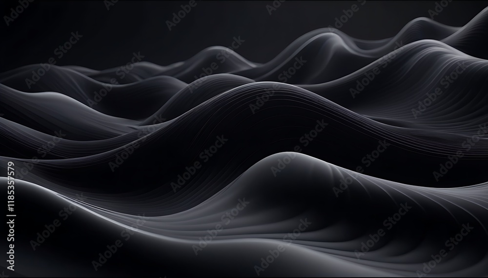 Obraz premium 3D mesmerizing abstract black and doff waves with smooth gradient curves and soft lighting