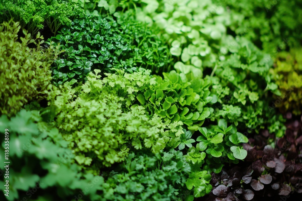 Lush Greenery Displaying a Diverse Array of Fresh Herbs and Leafy Greens in Varying Shades of Green for Culinary and Gardening Use Lush Greenery Displaying a Diverse Array of Fresh Herbs and Leafy Greens in Varying Shades of Green for Culinary and Gardening Use