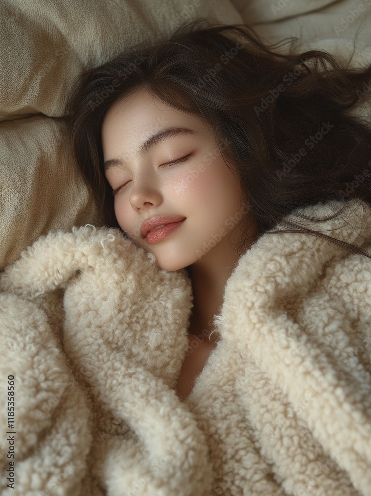 Peaceful sleep of a young caucasian female wrapped in a cozy blanket Peaceful sleep of a young caucasian female wrapped in a cozy blanket