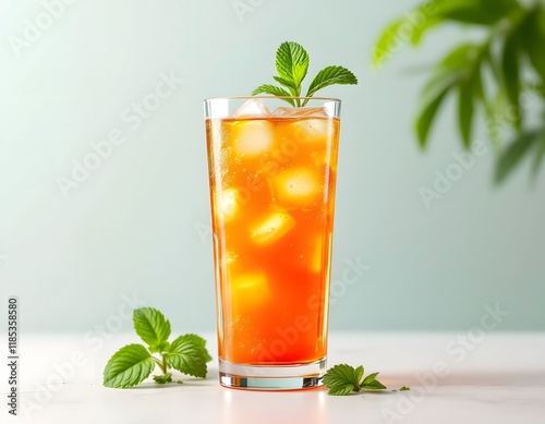 Refreshing Iced Tea: A Summer Drink with Mint Garnish photo