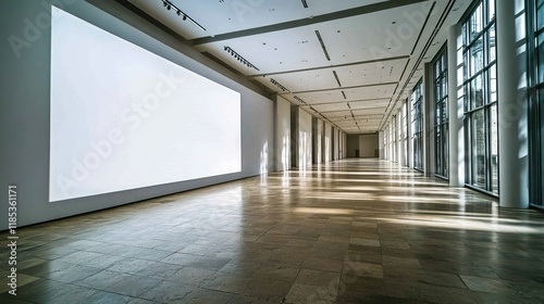 Modern Gallery Interior With Large Blank Wall Space