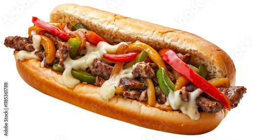 steak and cheese sub with peppers and onions photo