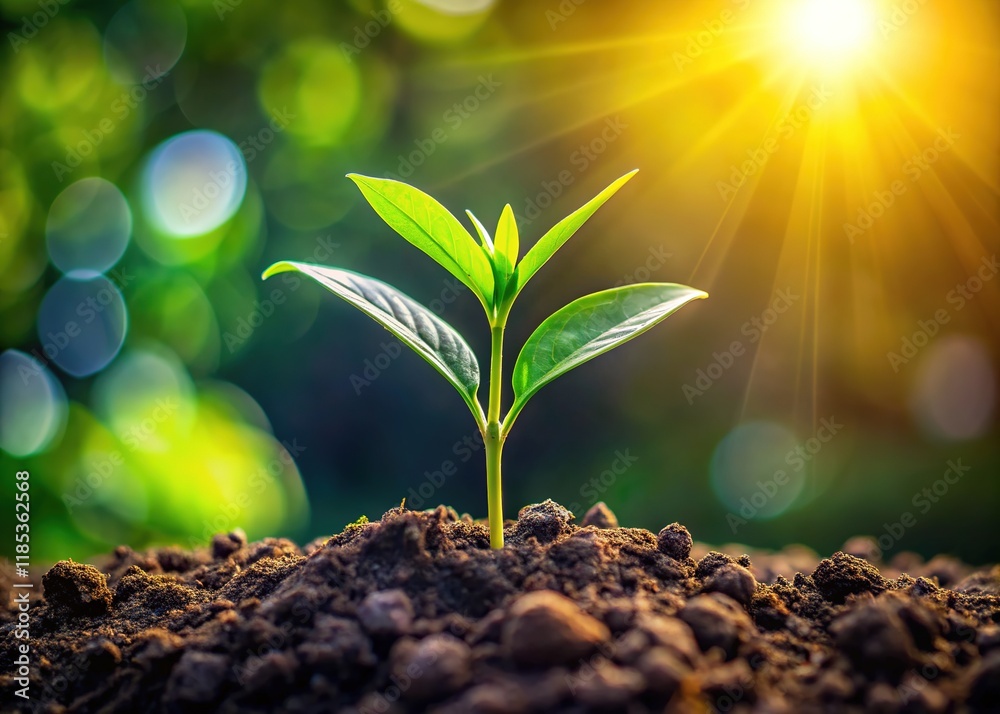 A lush green sprout thrives in fertile soil, showcasing natural growth. Detail shot of a homegrown seedling. A lush green sprout thrives in fertile soil, showcasing natural growth. Detail shot of a homegrown seedling.